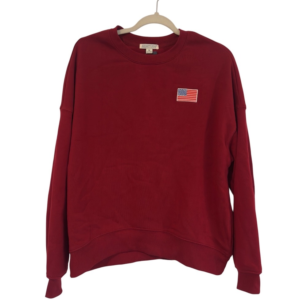 Mighty Fine Womens American Flag Patch Crewneck Sweatshirt Red Medium NEW